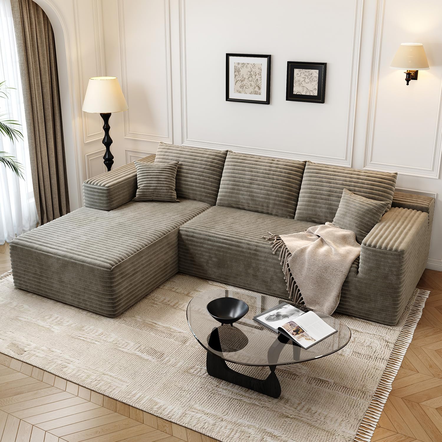 107.5" Cloud Modular Sectional Sofa Couch with L-Shape Chaise,Modern Minimalist Upholstered Couches