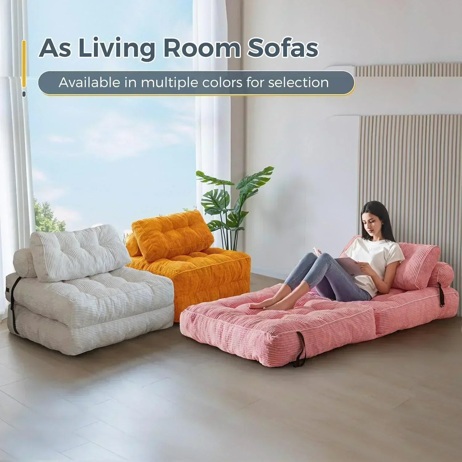 MAXYOYO Folding Sofa Bed Convertible Sleeper Chair with Pillow Foldable Mattress with Back Support