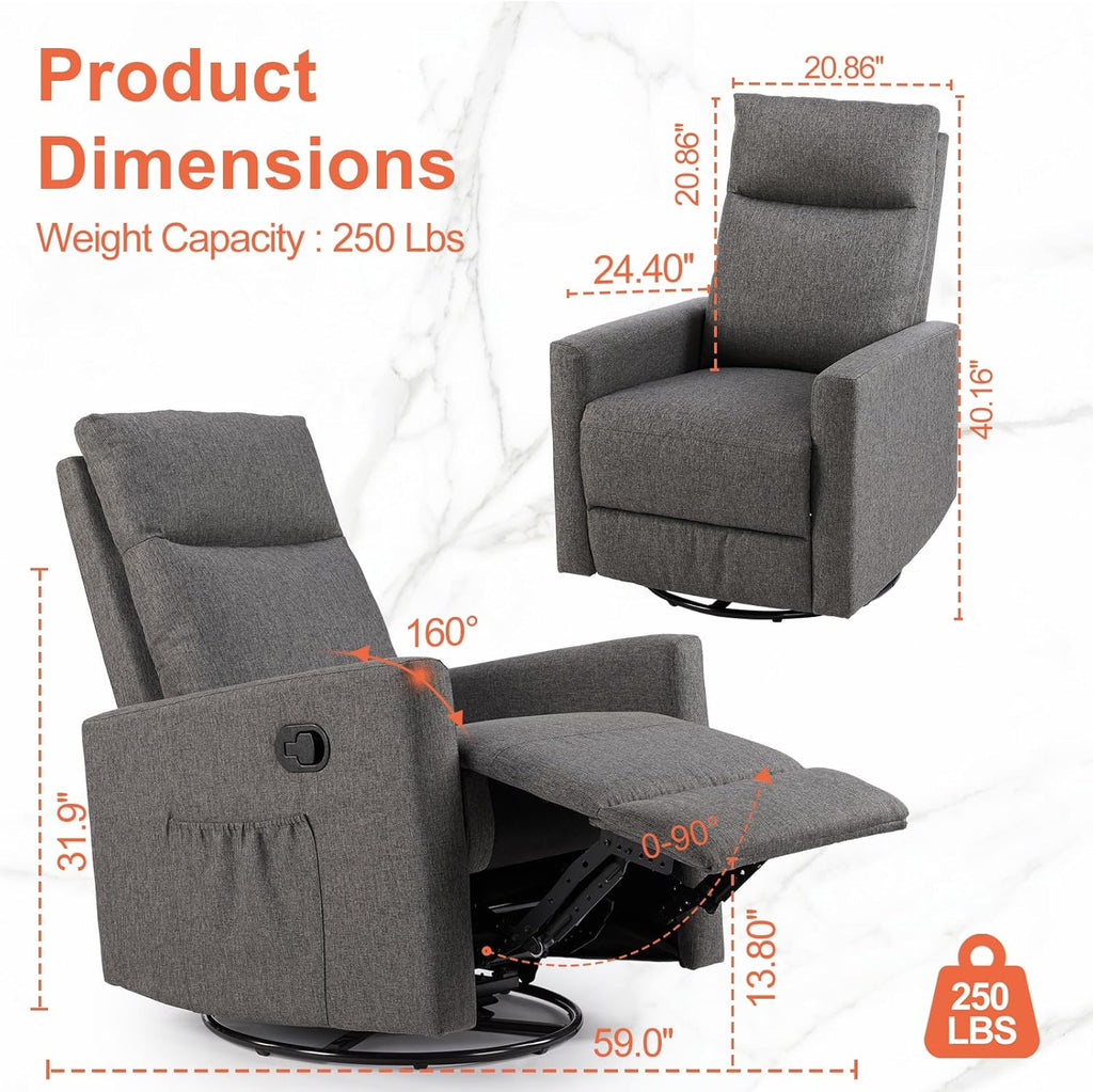 Sweetcrispy Massage Recliner Chair for Adults, Adjustable Home Theater Seating with Lumbar Support for Living Room, Modern Fabric Reclining, Light Grey