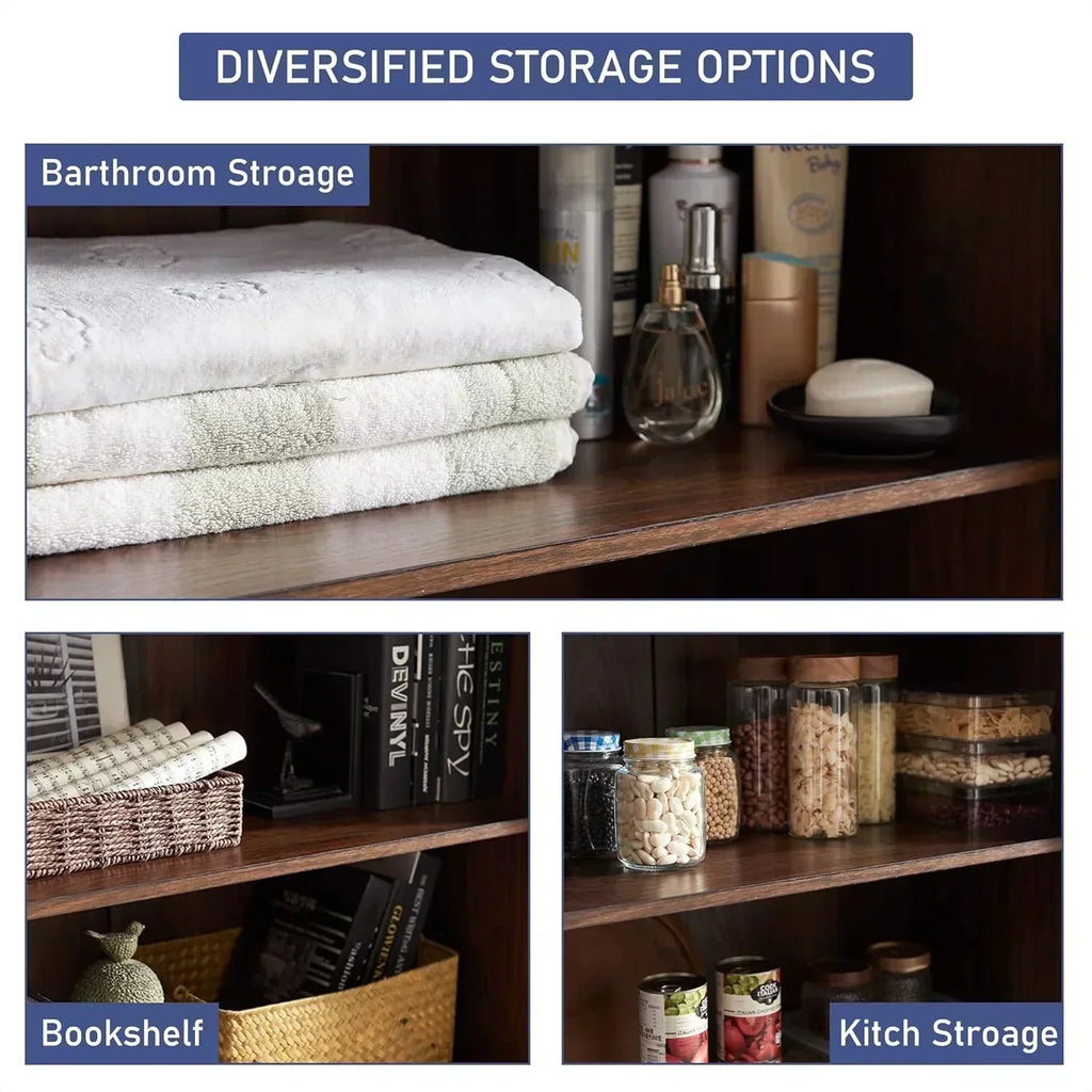 JXQTLINGMU Farmhouse Kitchen Pantry 72" Tall Wood Kitchen Storage Cabinet Adjustable Shelves