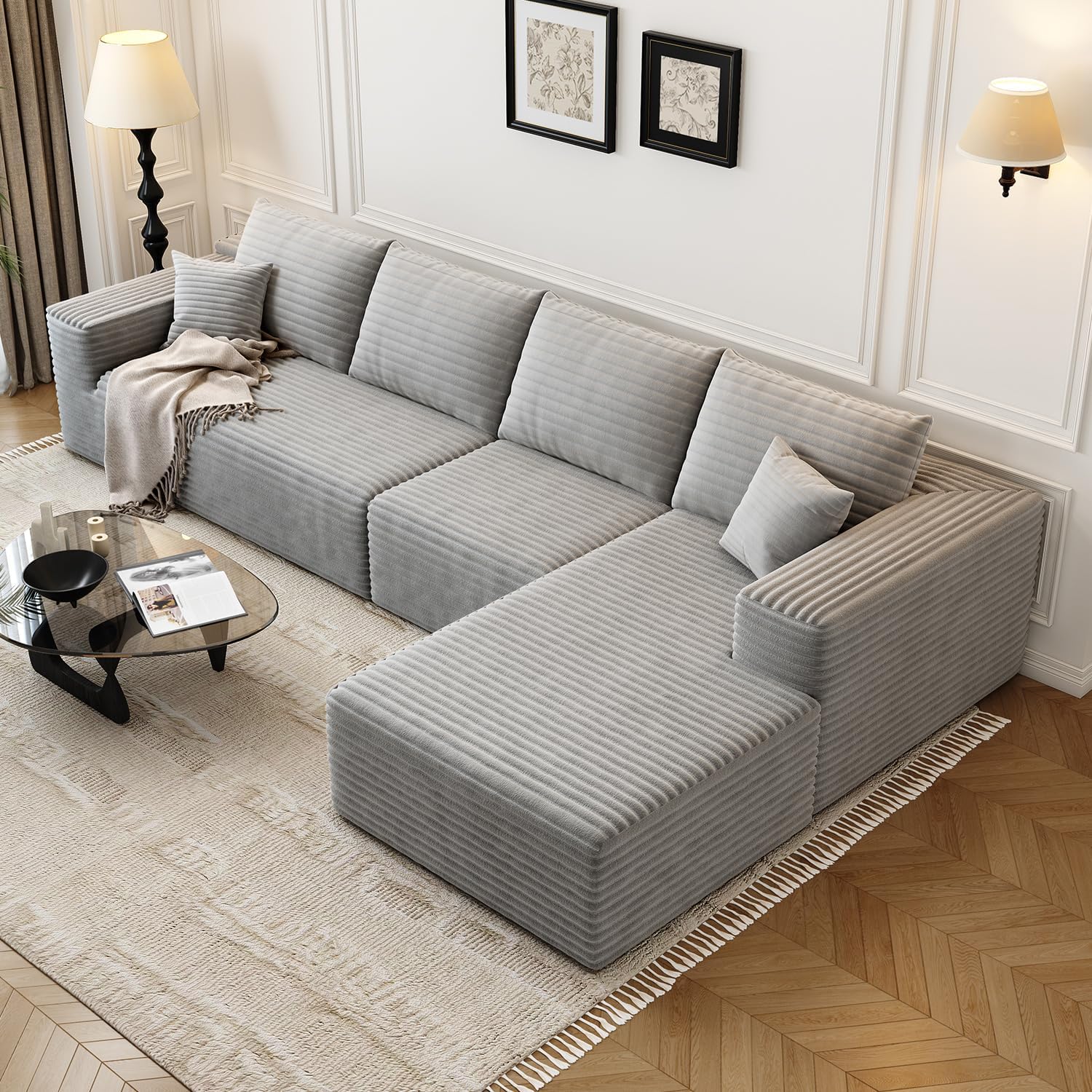 107.5" Cloud Modular Sectional Sofa Couch with L-Shape Chaise,Modern Minimalist Upholstered Couches