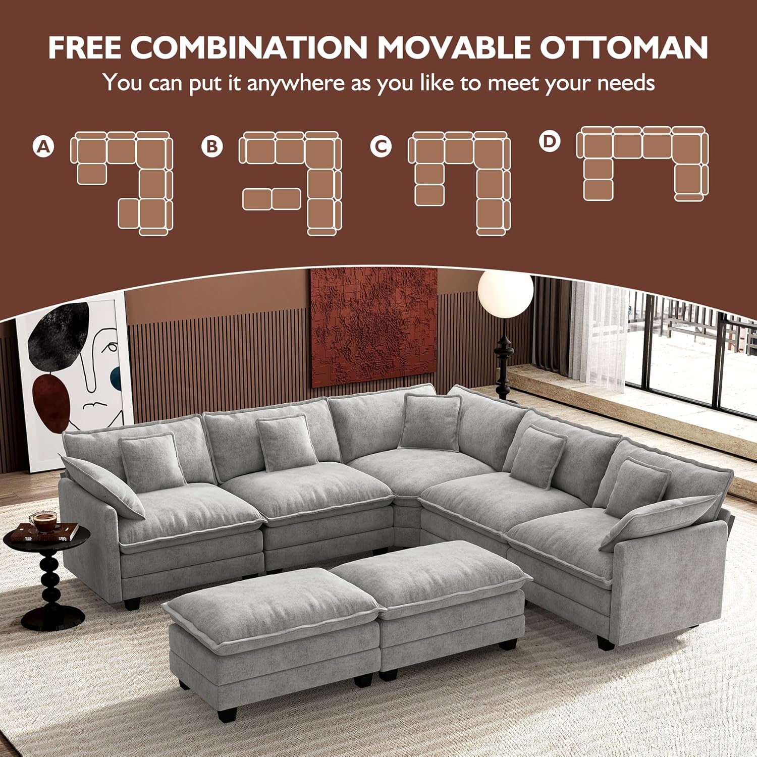 ihanherry 146-inch U-shaped modern sofa modular area cloud sofa