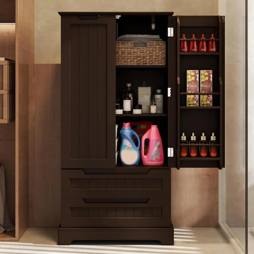 Gizoon Kitchen Pantry Cabinet with Drawers Freestanding Bathroom Storage Cabinet with Doors and Shelves, 47 Inch Small Pantry Cabinet