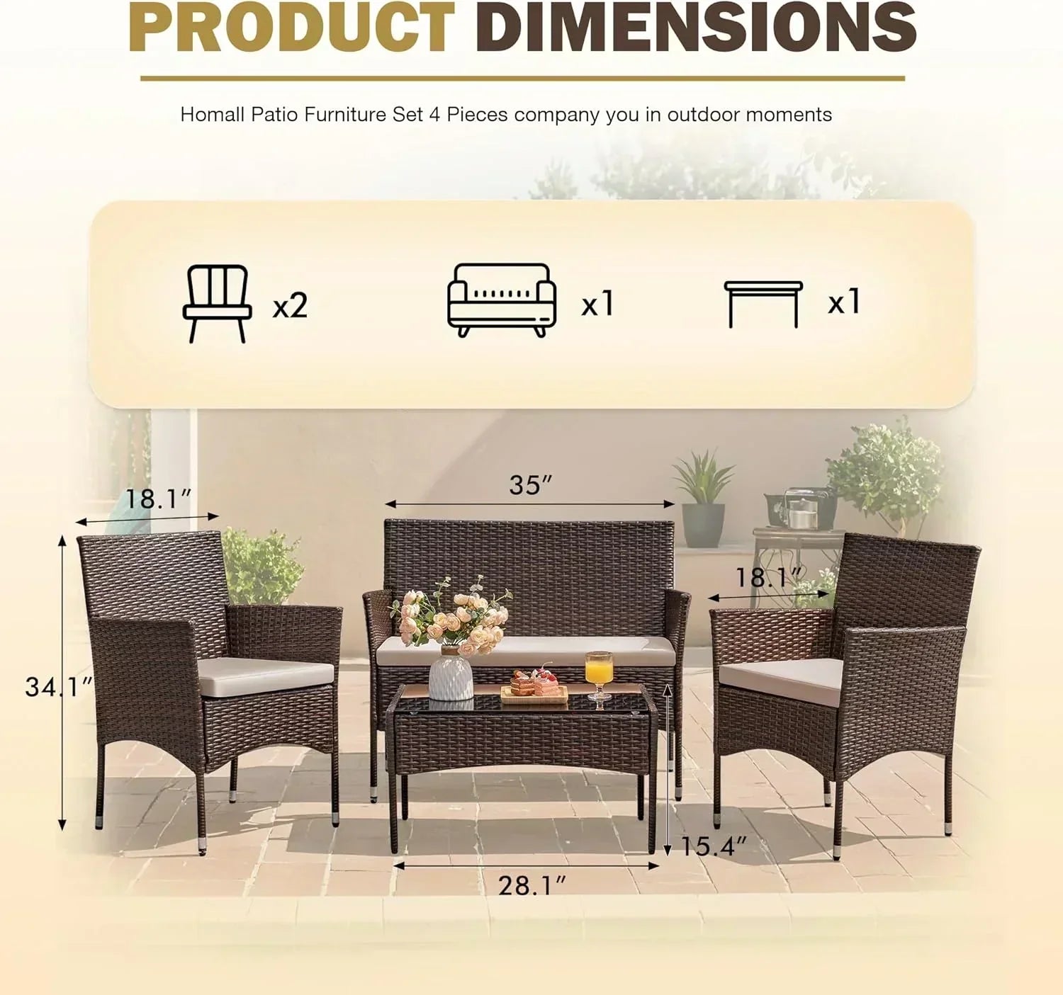 4 piece outdoor patio furniture set rattan chair wicker set