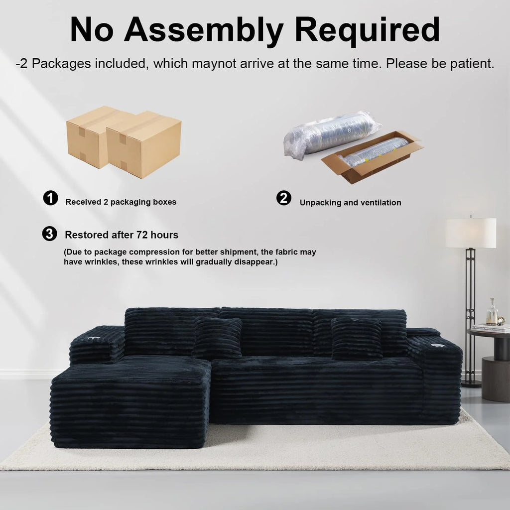 Cloud Sectional Couch with L-Shape Chaise Modern Modular Sofa Deep Seat Built-in Cup Holder