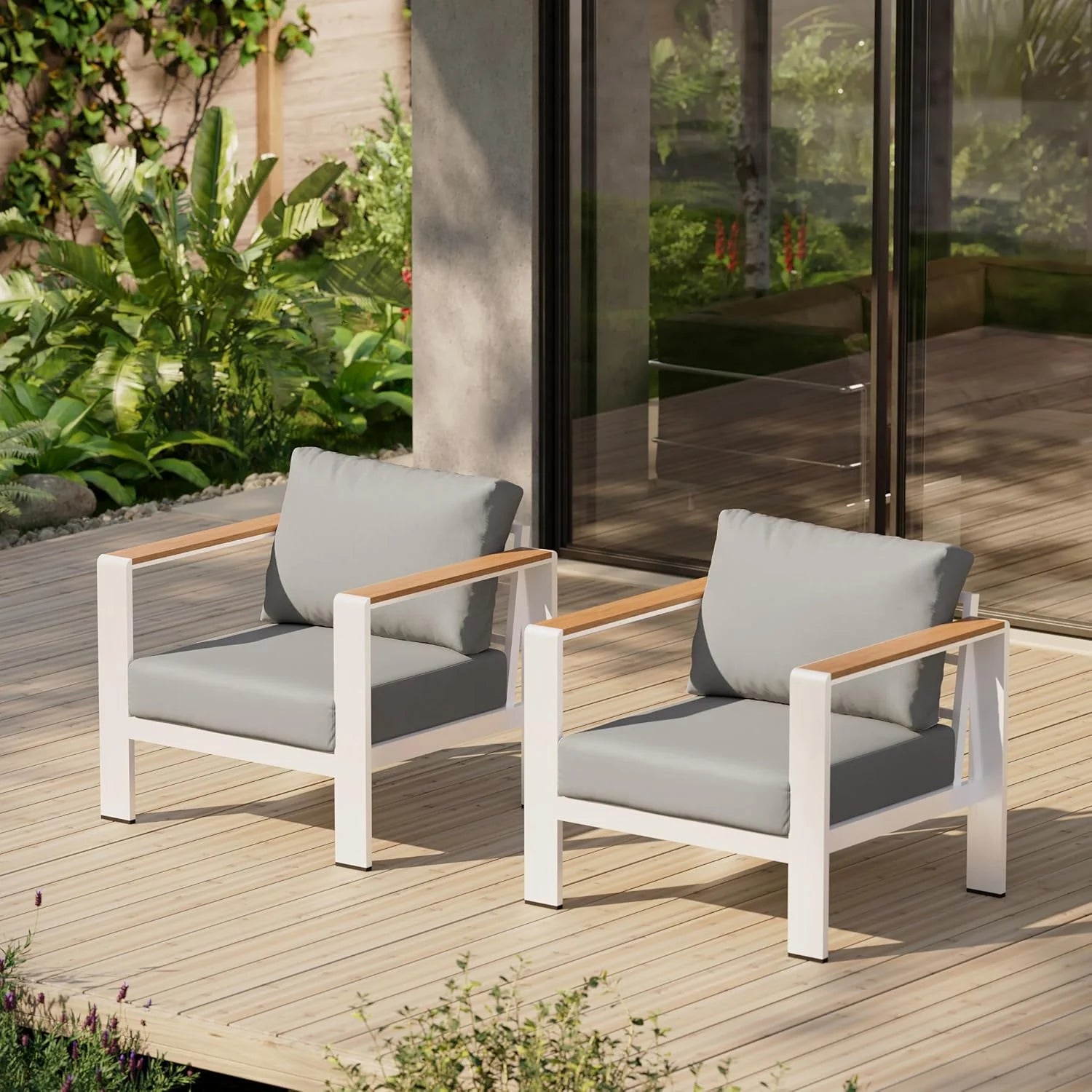 Aluminum Outdoor Patio Furniture Set with Coffee Table, 4 Piece Patio Conversation Sets with Washable Thick Cushions