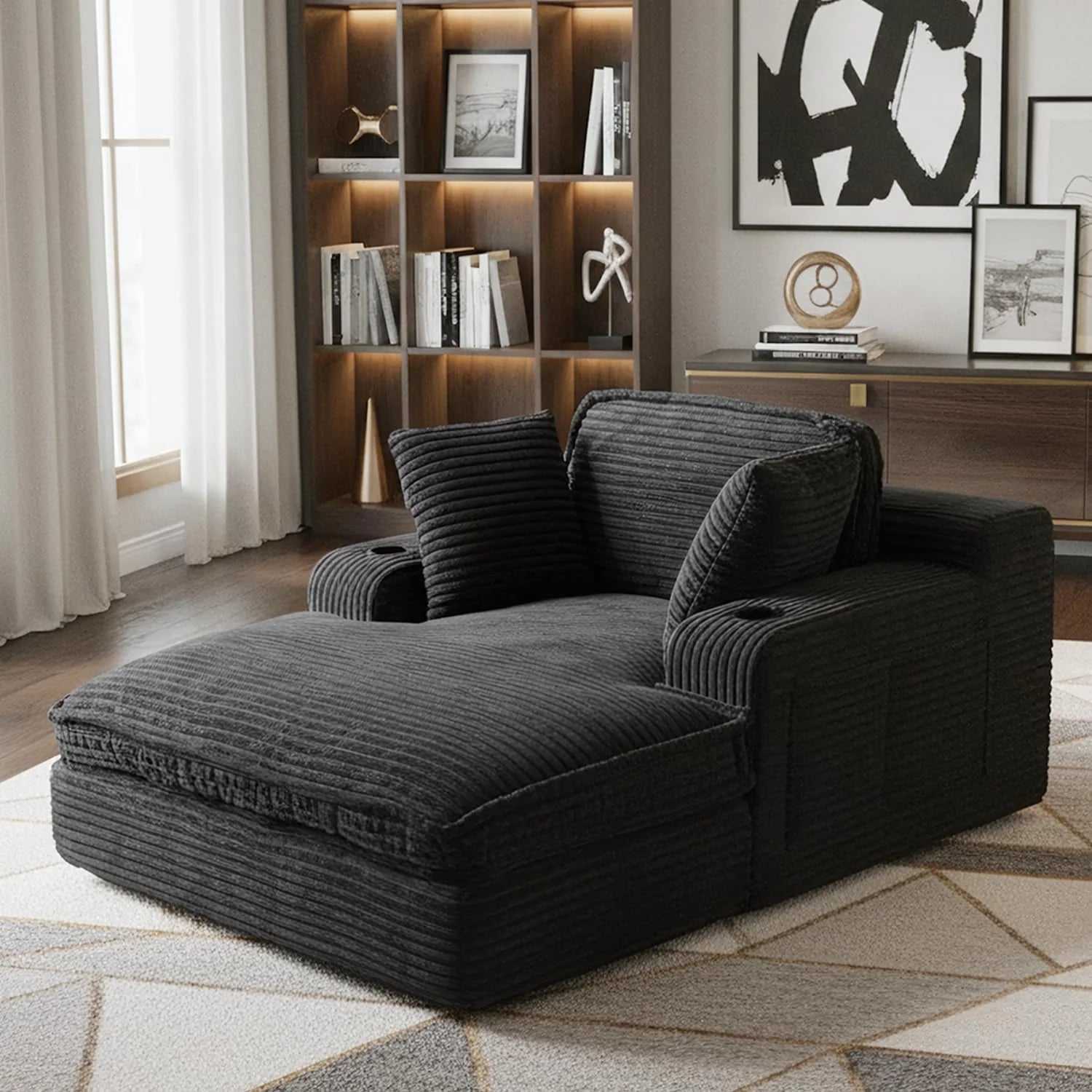 67" Oversized Chaise Lounge Chair Indoor Soft Boneless Cloud Couch with 3 Pillows 4 Side Pockets