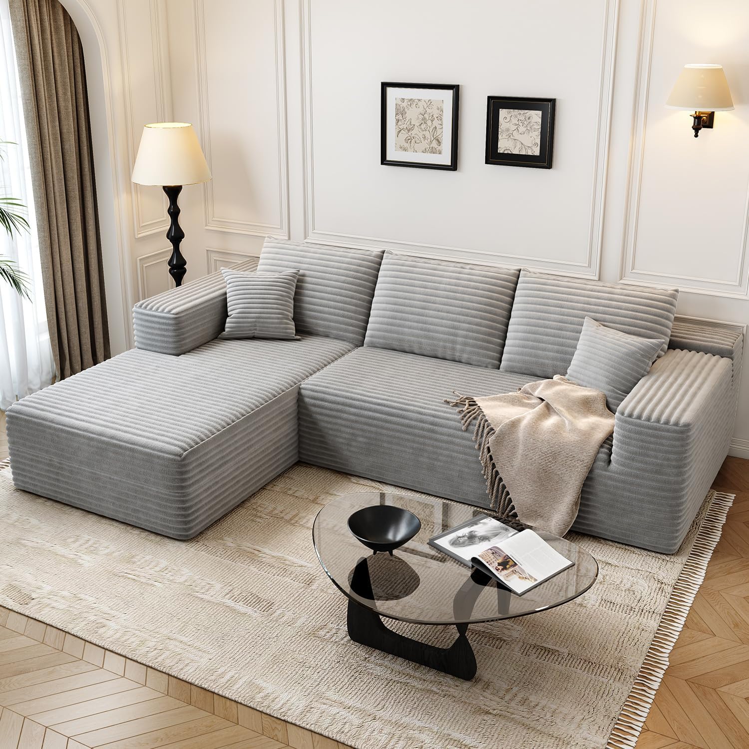 107.5" Cloud Modular Sectional Sofa Couch with L-Shape Chaise,Modern Minimalist Upholstered Couches
