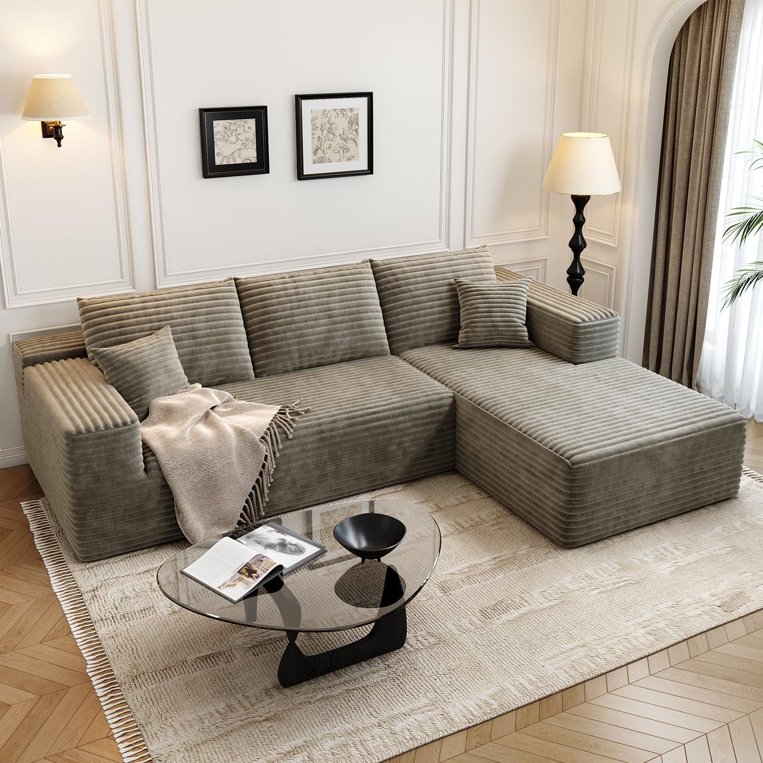 107.5" Cloud Modular Sectional Sofa Couch with L-Shape Chaise,Modern Minimalist Upholstered Couches